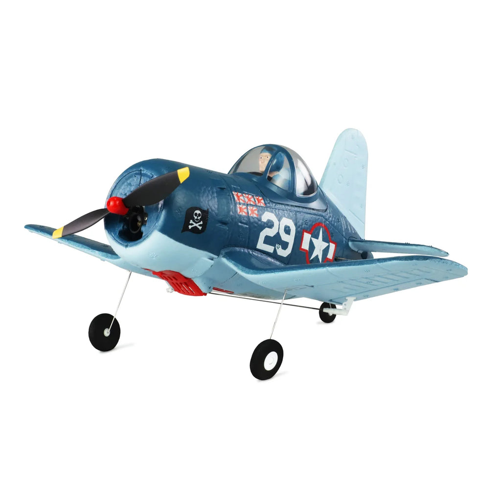 Amewi AMXFlight Cartoon Corsair F4U 4-Kanal 3D/6G 24126 Flugzeug RTF – Seitenansicht mit Fahrwerk, Propeller und Cockpithaube