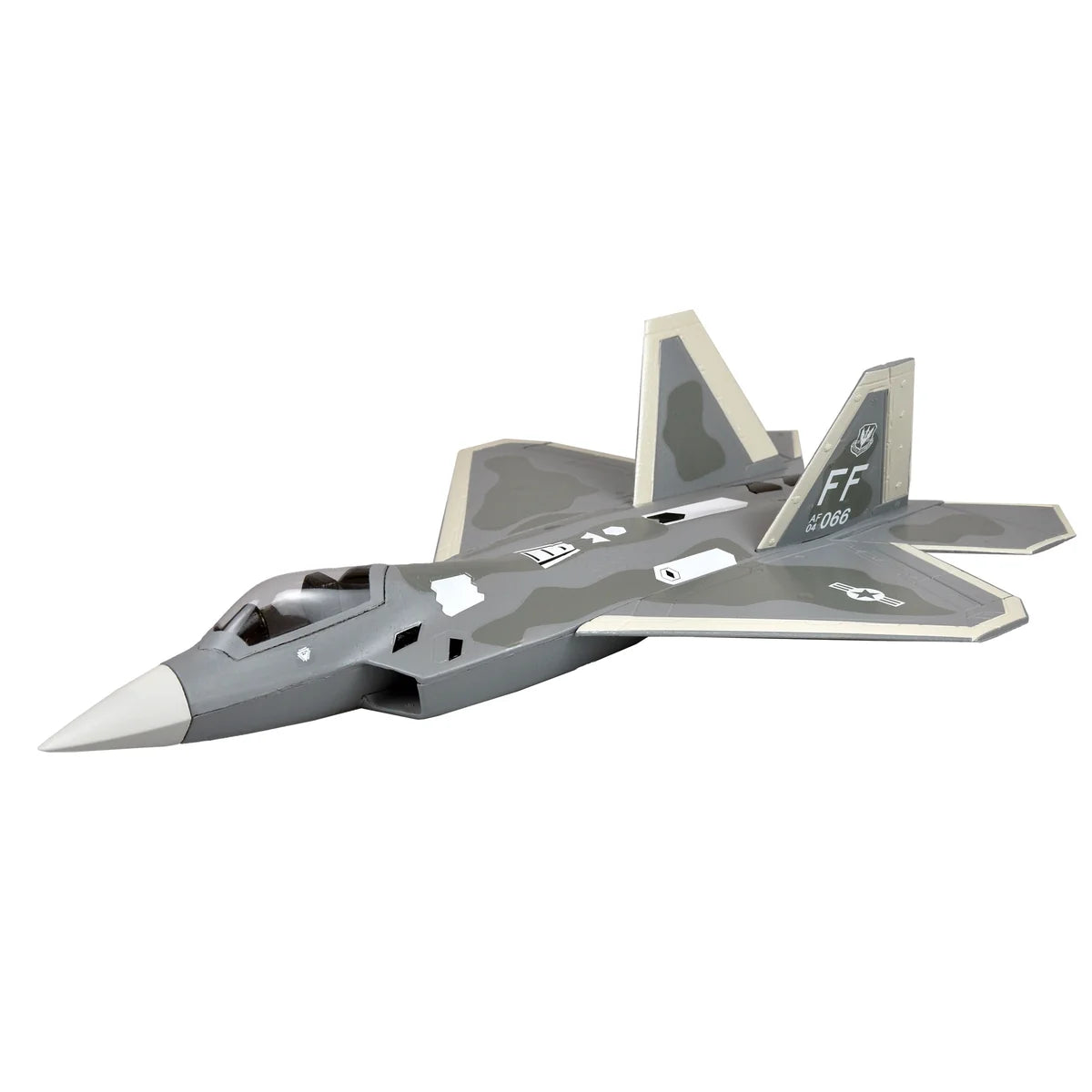 Amewi AMXFlight F-22 Raptor Jet EPO grau 24117 Flugzeug PNP – Draufsicht mit eingeklappten Fahrwerksschächten, grau