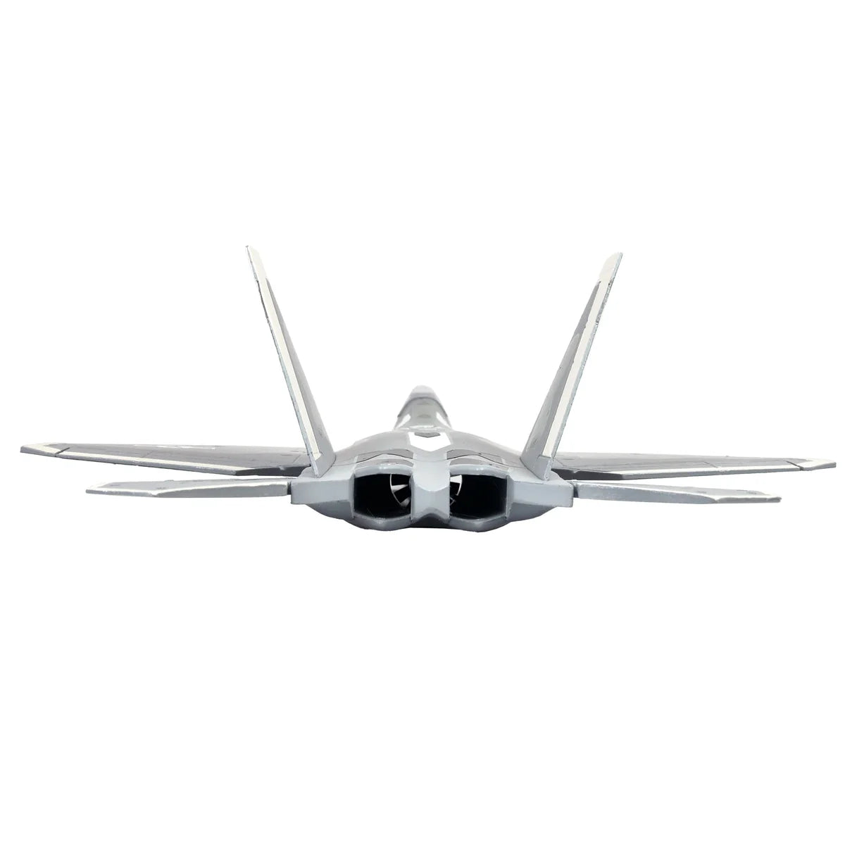 Amewi AMXFlight F-22 Raptor Jet EPO grau 24117 Flugzeug PNP – Frontansicht mit eingeklappten Tragflächen und Höhenrudern