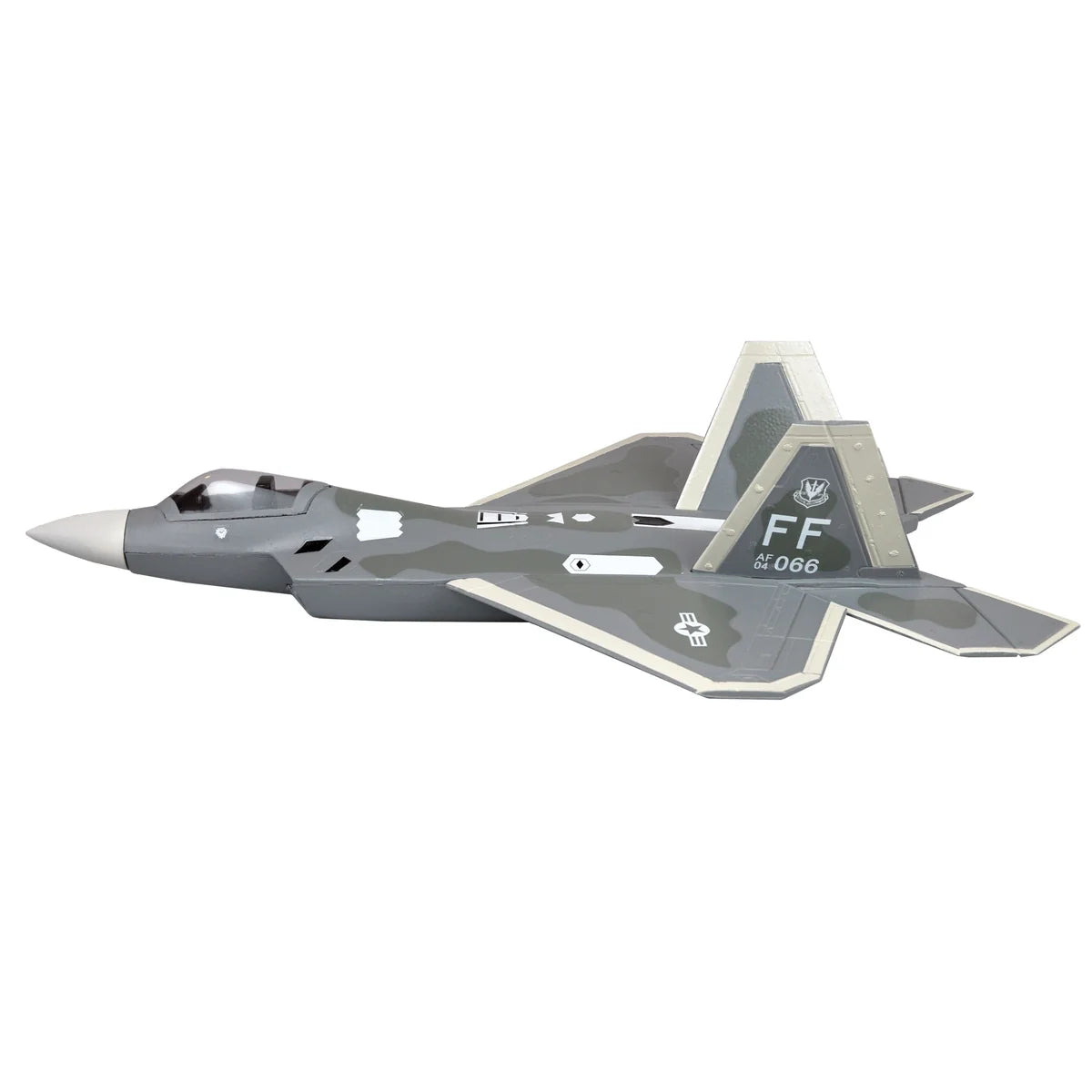 Amewi AMXFlight F-22 Raptor Jet EPO grau 24117 Flugzeug PNP – Seitenansicht Kampfjet im Profil, Kennzeichnungen sichtbar