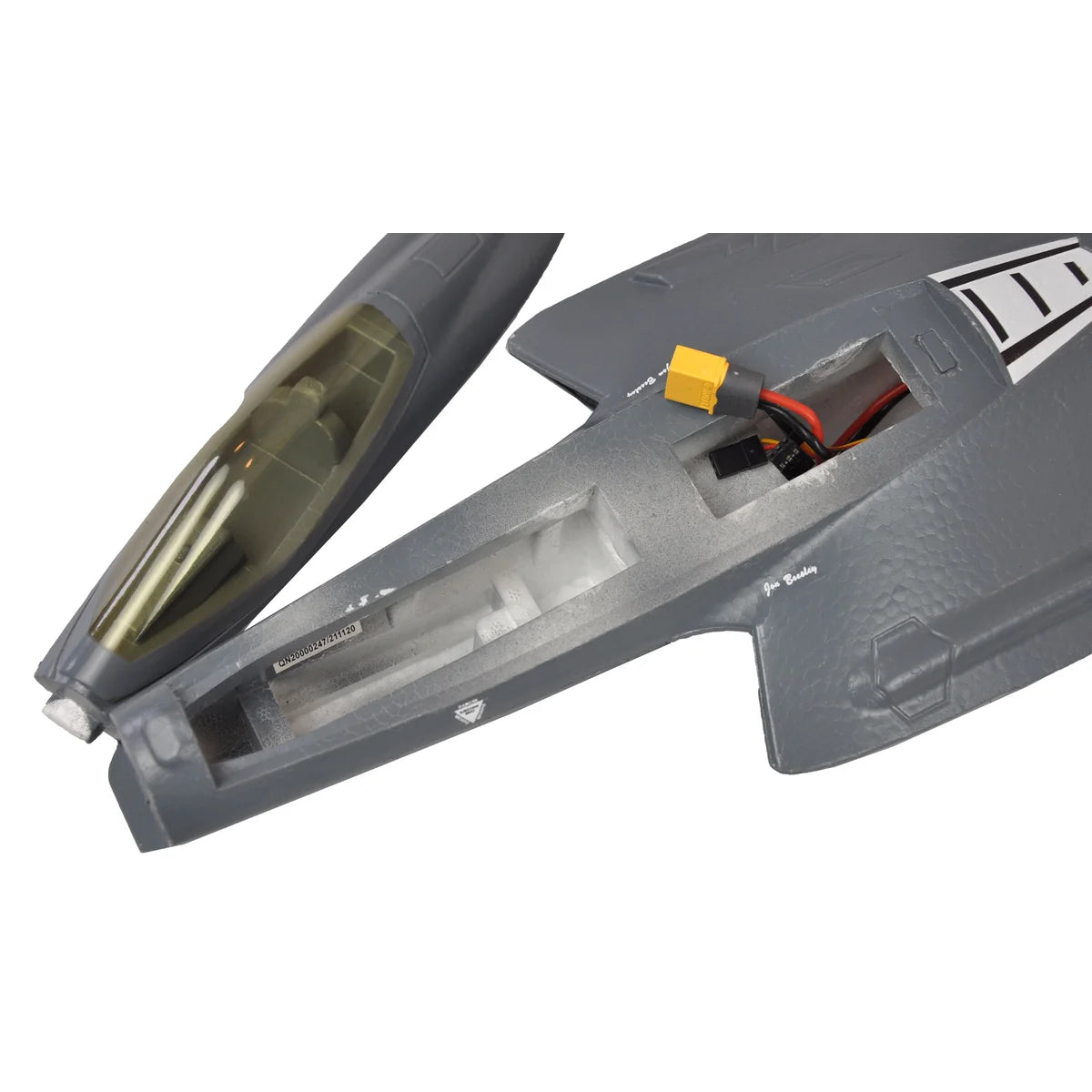 Amewi AMXFlight F-35 Jet EPO grau 24116 Flugzeug PNP – Detailansicht Munition und Batterie-Anschluss