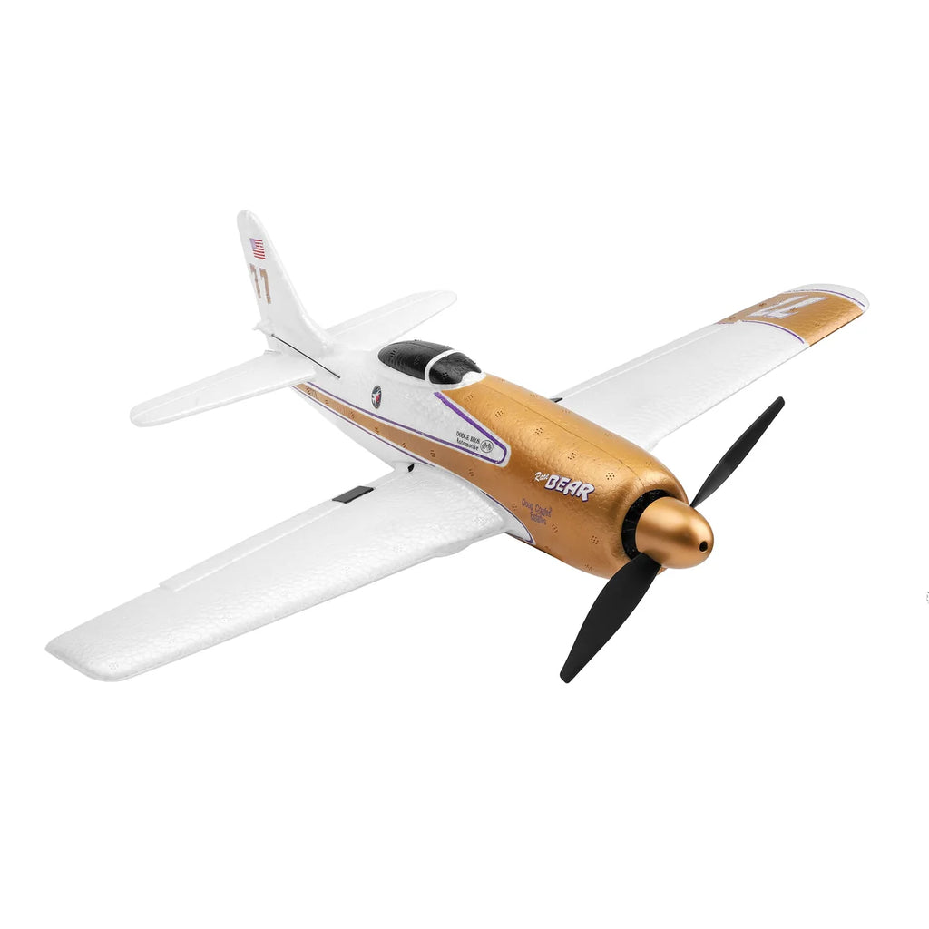 Amewi AMXFlight F8F Rare Bear 4-Kanal 3D/6G 24113 Flugzeug RTF – Seitenansicht mit bronzefarbenem Rumpf, weißen Tragflächen