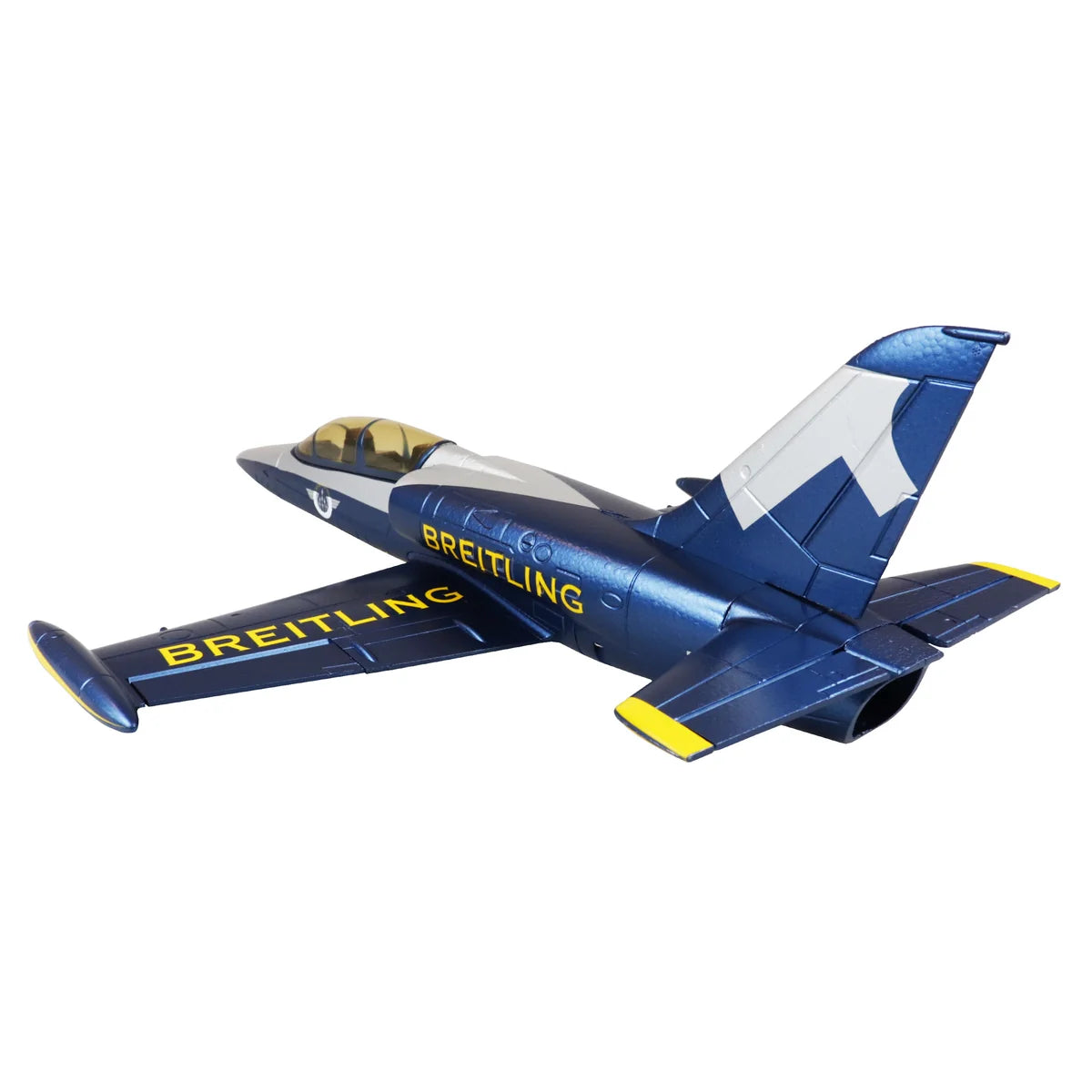 Amewi AMXFlight L-39 Albatros V2 EPO 24095 Flugzeug PNP – Seitenansicht mit blauer Lackierung und gelben Akzenten