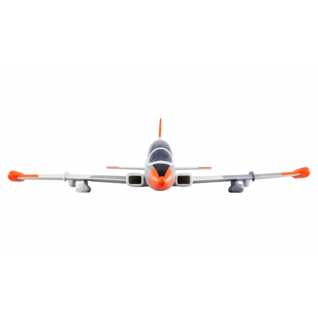 Amewi AMXFlight MB-339 820mm EDF Jet 24129 Flugzeug PNP – Frontansicht mit orangefarbener Markierung und grauem Fahrwerk