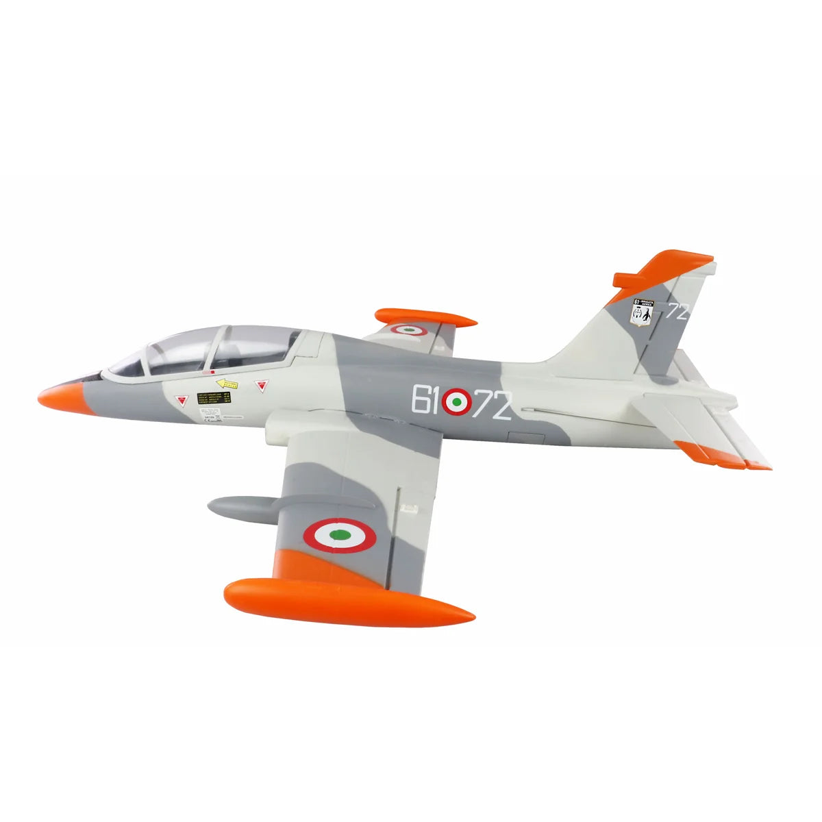 Amewi AMXFlight MB-339 820mm EDF Jet 24129 Flugzeug PNP – Seitenansicht mit orange-weißem Farbschema und Markierungen