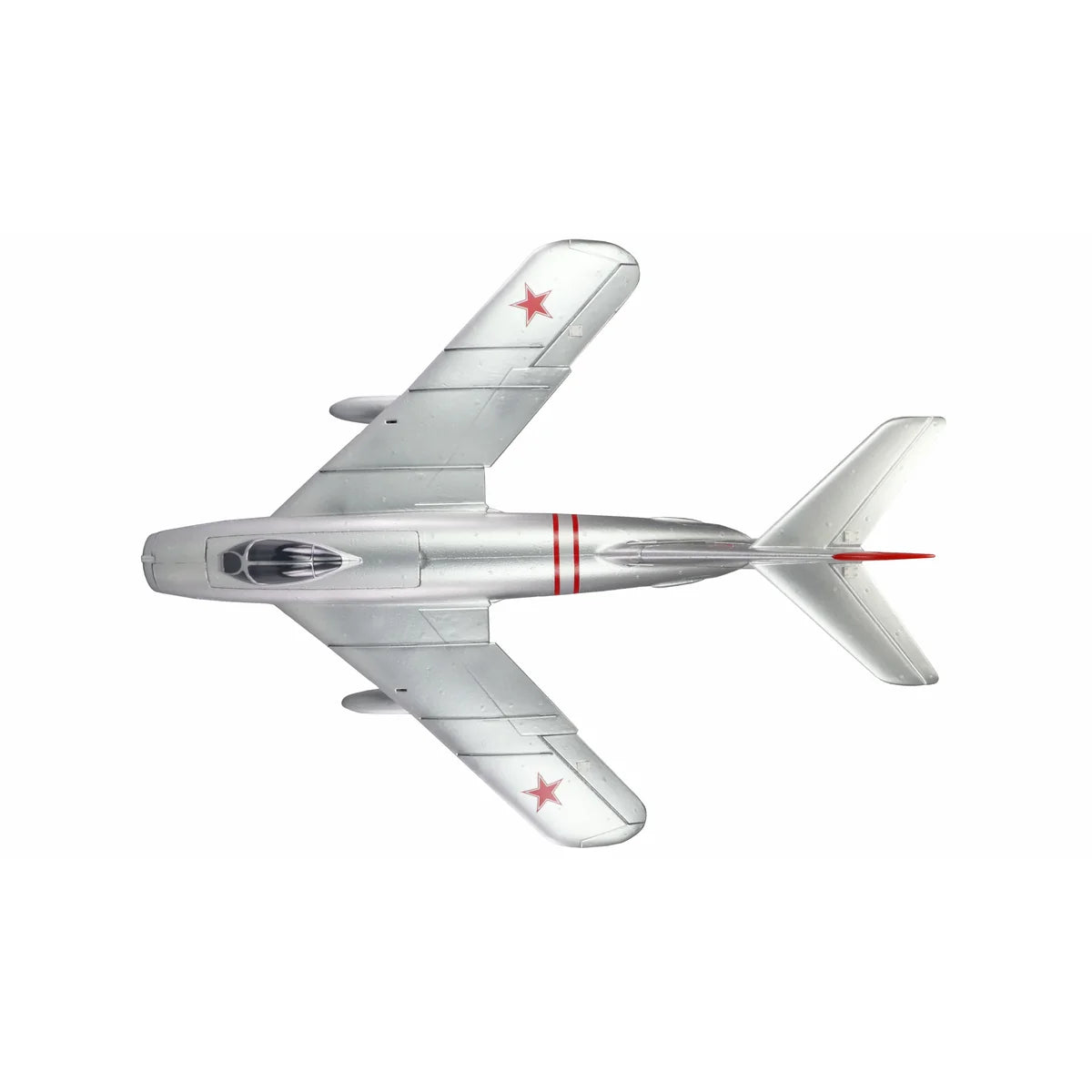 Amewi AMXFlight MIG-17 730mm EDF Jet 24128 Flugzeug PNP – Draufsicht Silbernes Düsenflugzeug mit roten Sternen