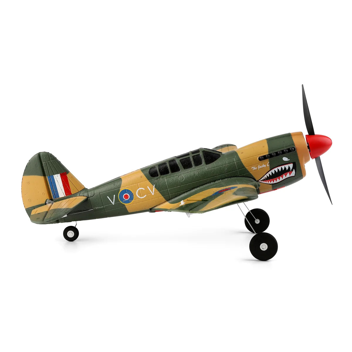 Amewi AMXFlight P40 Fighter 4-Kanal 3D/6G 24110 Flugzeug RTF – Seitenansicht mit Propeller, Fahrwerk und Tarnmuster