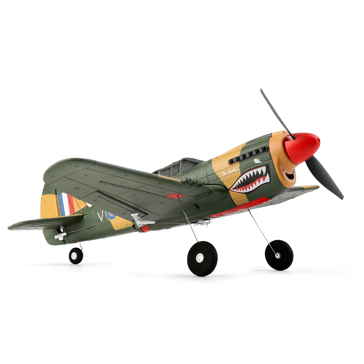 Amewi AMXFlight P40 Fighter 4-Kanal 3D/6G 24110 Flugzeug RTF – Seitenansicht mit Haifischzähnen und roter Nase