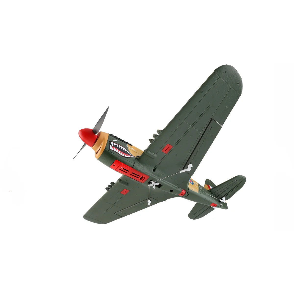 Amewi AMXFlight P40 Fighter 4-Kanal 3D/6G 24110 Flugzeug RTF – Seitenansicht mit Propeller und Haifischschema-Lackierung