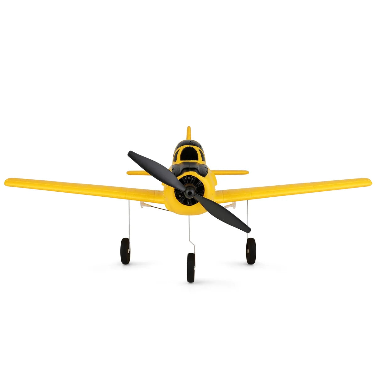 Amewi AMXFlight T28 Trojan 4-Kanal 3D/6G 24112 Flugzeug RTF – Frontansicht mit ausgefahrenem Fahrwerk, gelber Rumpf