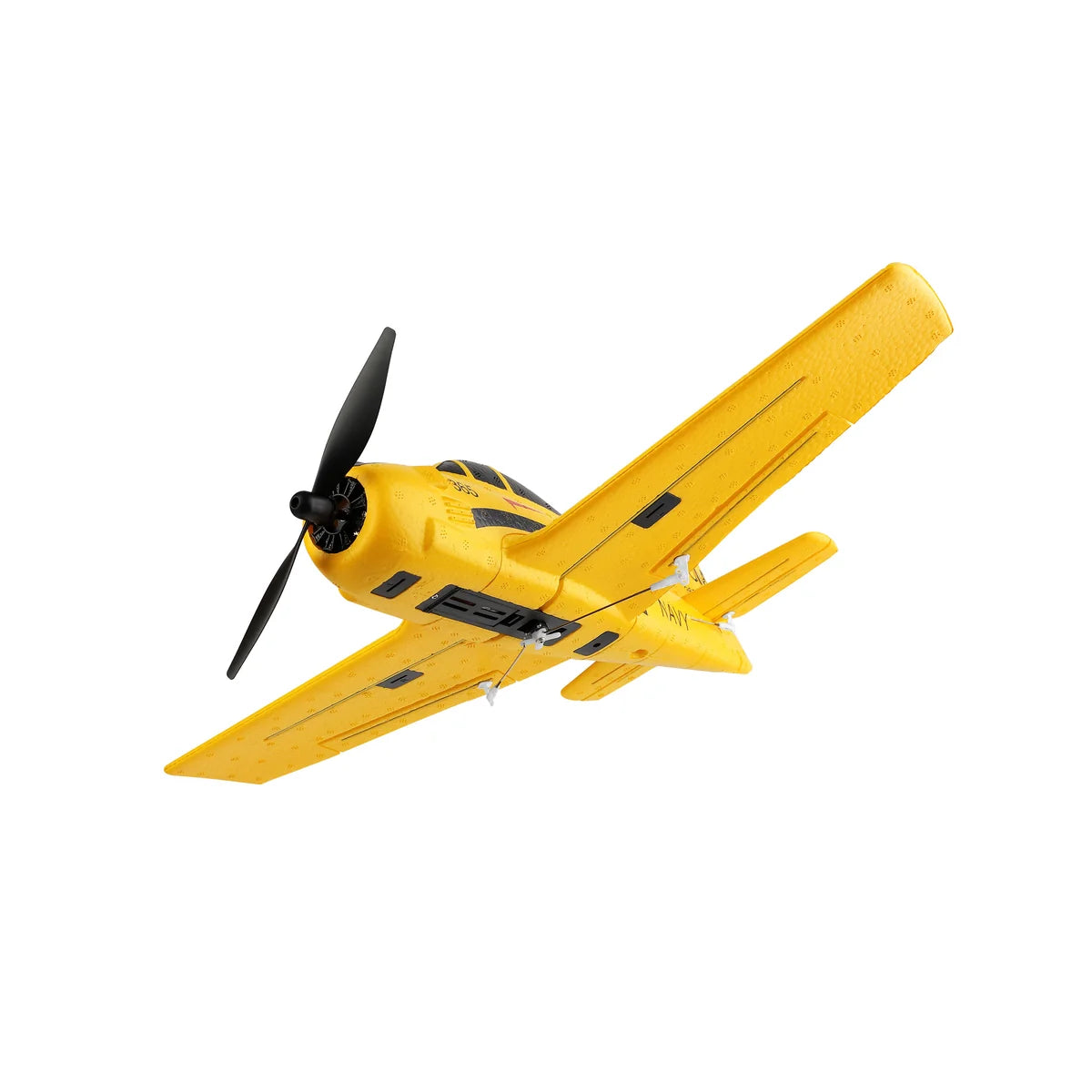 Amewi AMXFlight T28 Trojan 4-Kanal 3D/6G 24112 Flugzeug RTF – Seitenansicht mit Propeller und eingeklapptem Fahrwerk