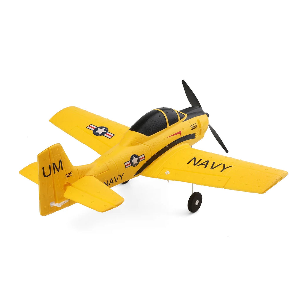 Amewi AMXFlight T28 Trojan 4-Kanal 3D/6G 24112 Flugzeug RTF – Seitenansicht gelbes Trainingsflugzeug, Navy-Markierungen