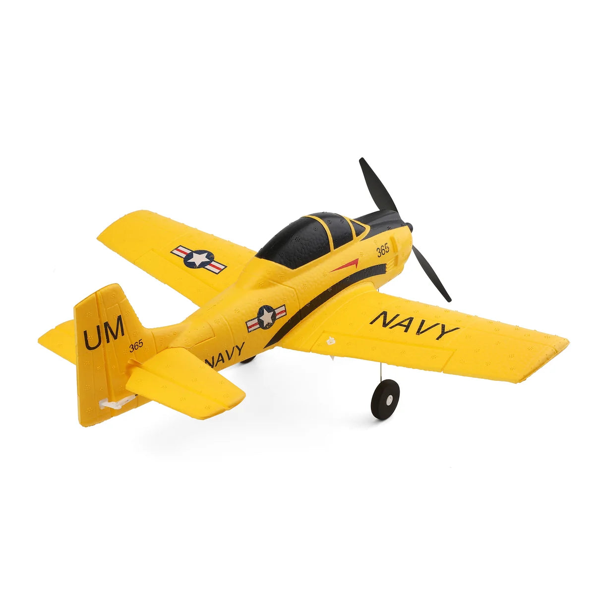 Amewi AMXFlight T28 Trojan 4-Kanal 3D/6G 24112 Flugzeug RTF – Seitenansicht gelbes Trainingsflugzeug, Navy-Markierungen