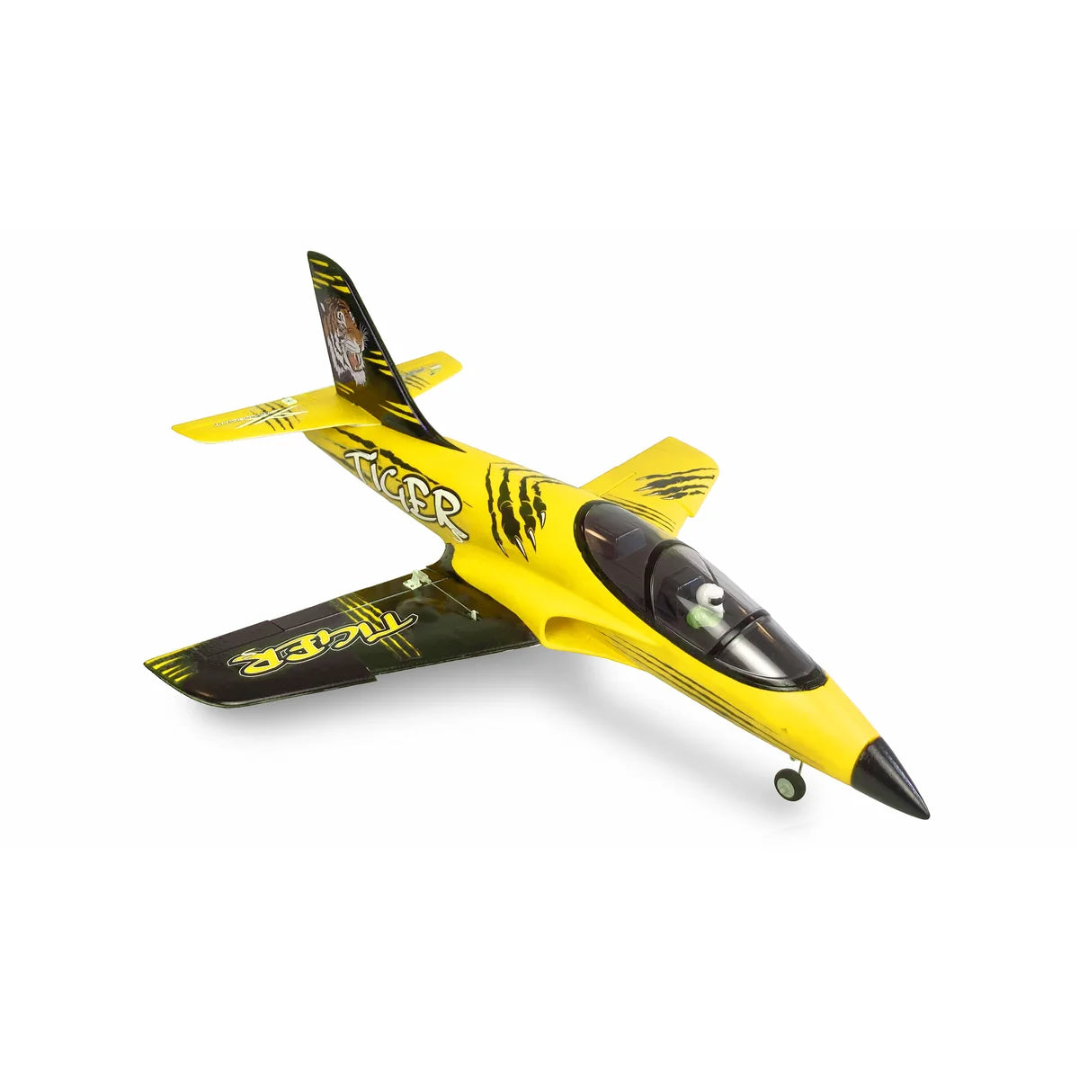 Amewi AMXFlight Tiger S Jet 55mm EDF gelb 24094 Flugzeug PNP – Draufsicht gelbes Düsenflugzeug, schwarze Akzente