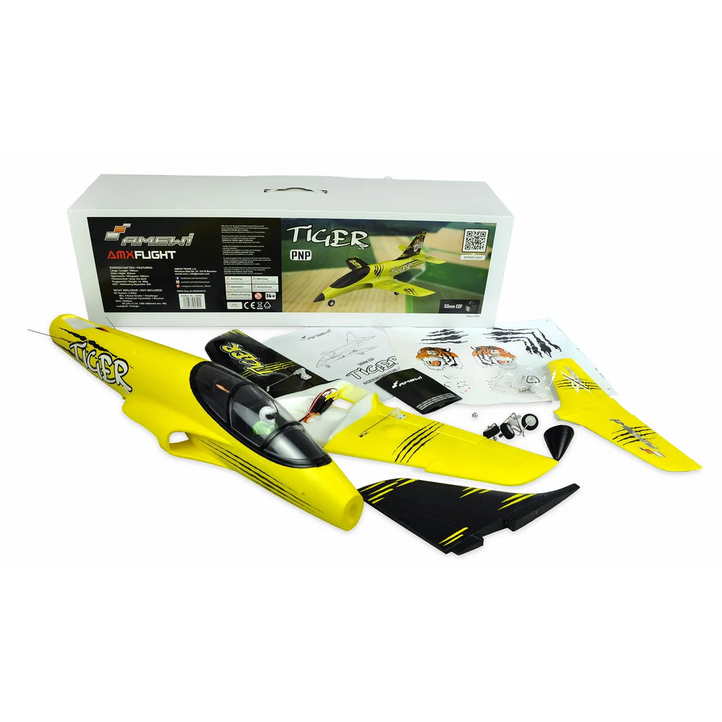 Amewi AMXFlight Tiger S Jet 55mm EDF gelb 24094 Flugzeug PNP – Lieferumfang und Zubehör