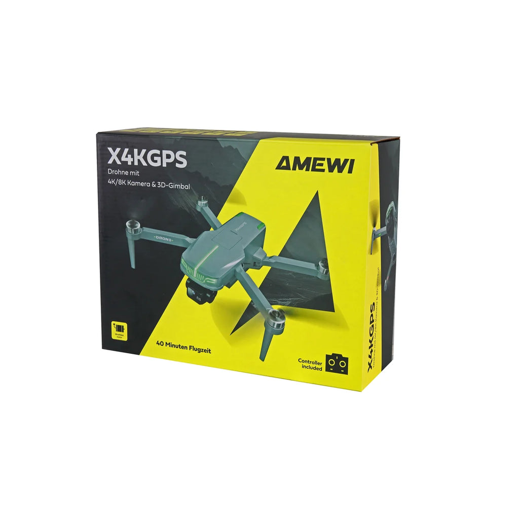 Amewi AMXFlight X4KGPS Brushless-Drohne mit 3D-Gimbal & 4K Kamera inkl. 2 Akkus 25364 Drohne RTF – Verpackung