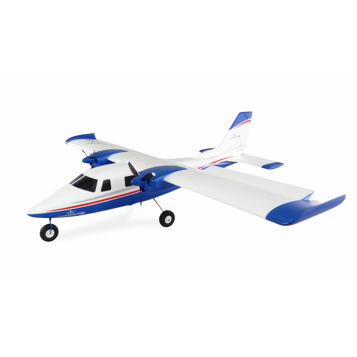 Amewi AMXPlanes P68 Hochdecker 850mm Blau 24140 Flugzeug PNP – Seitenansicht mit blau-weißem Farbschema, Hochdecker-Flügel