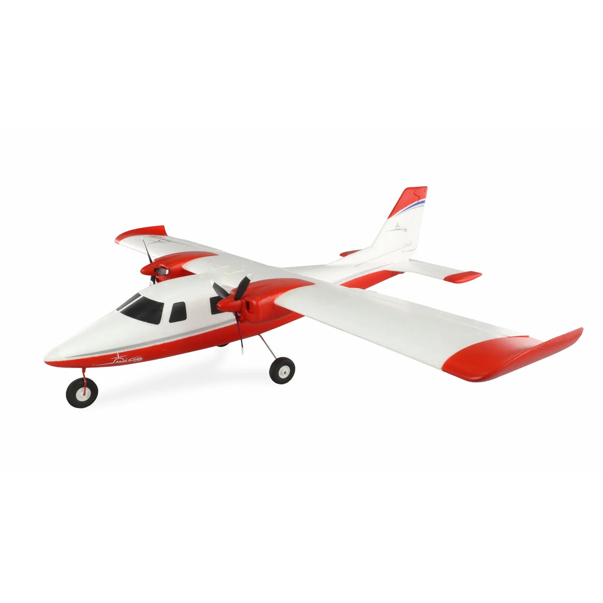Amewi AMXPlanes P68 Hochdecker 850mm Rot 24132 Flugzeug PNP – Seitenansicht mit roten und weißen Flächen, Propeller sichtbar