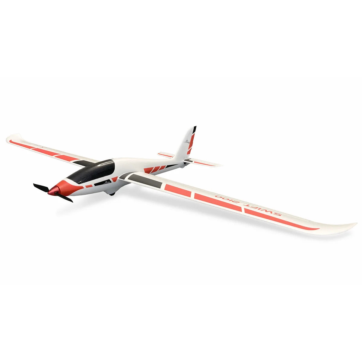 Amewi AMXPlanes Swift 2100 Motorsegler EPO 24135 Flugzeug PNP – Draufsicht mit roten Streifen und schwarzem Cockpit-Bereich