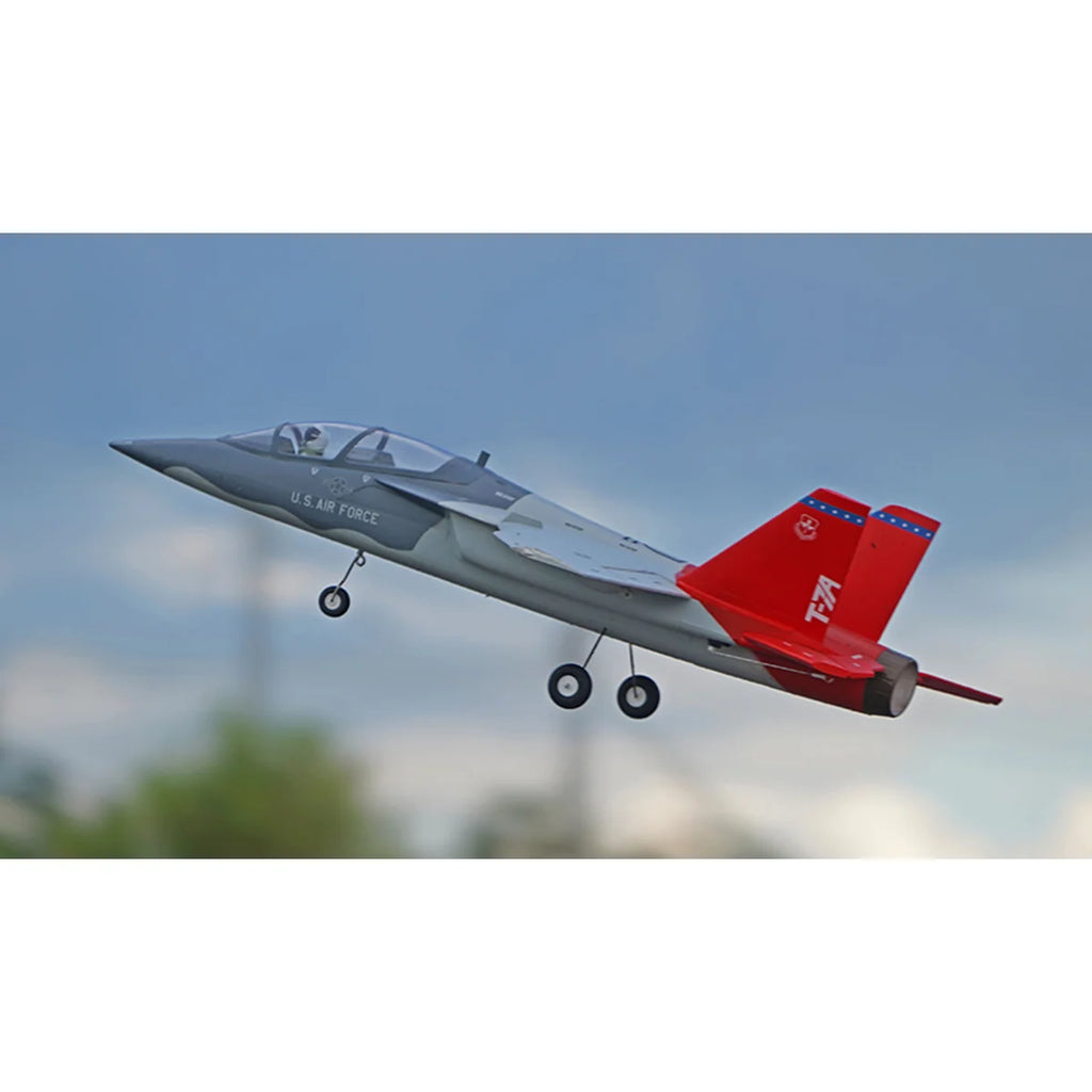 Amewi AMXPlanes T-7A Jet EPO 24120 Flugzeug PNP – Seitenansicht mit roten Leitwerken, Fahrwerk ausgefahren
