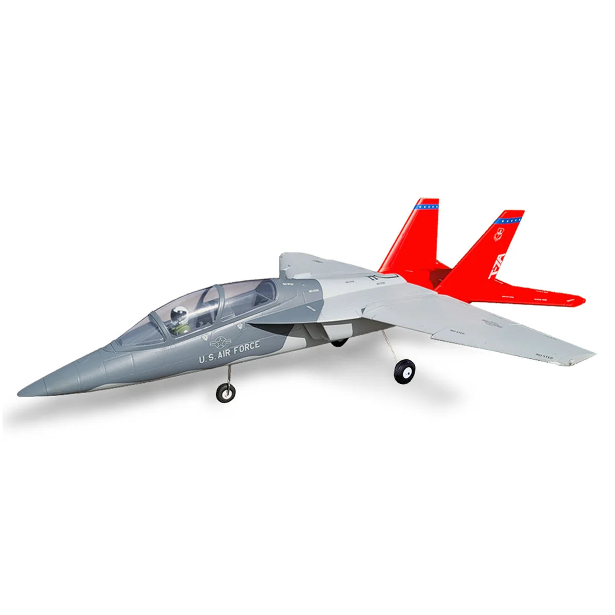 Amewi AMXPlanes T-7A Jet EPO 24120 Flugzeug PNP – Seitenansicht mit roten Leitwerken und Fahrwerk