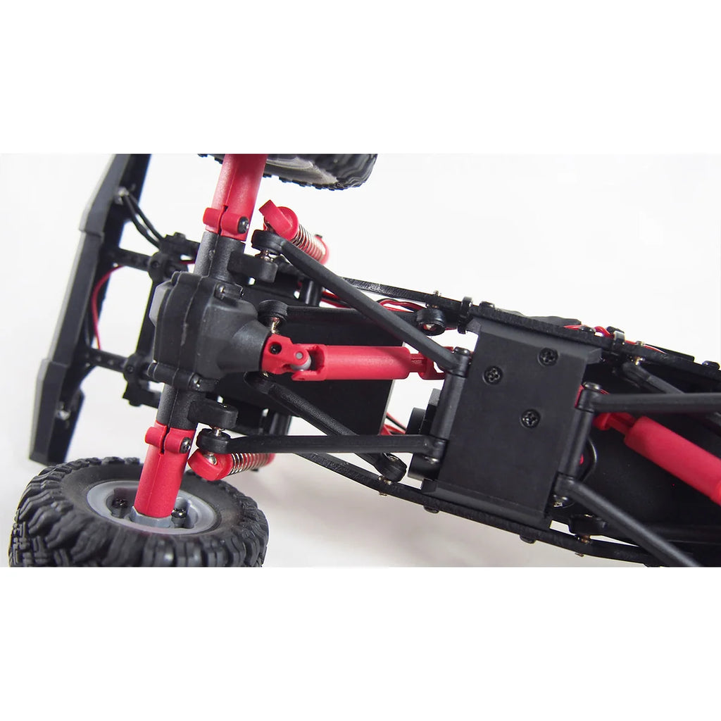 Amewi AMXRock Crawler AM24 4WD blau 22372 im Maßstab 1:24 Crawler RTR – Detailansicht Chassis, Antriebsarm und Rad