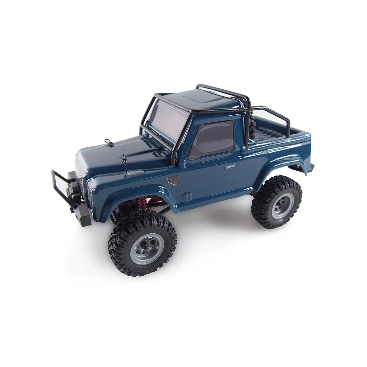 Amewi AMXRock Crawler AM24 4WD blau 22372 im Maßstab 1:24 Crawler RTR – Seitenansicht mit großen Geländereifen und Schutzügel