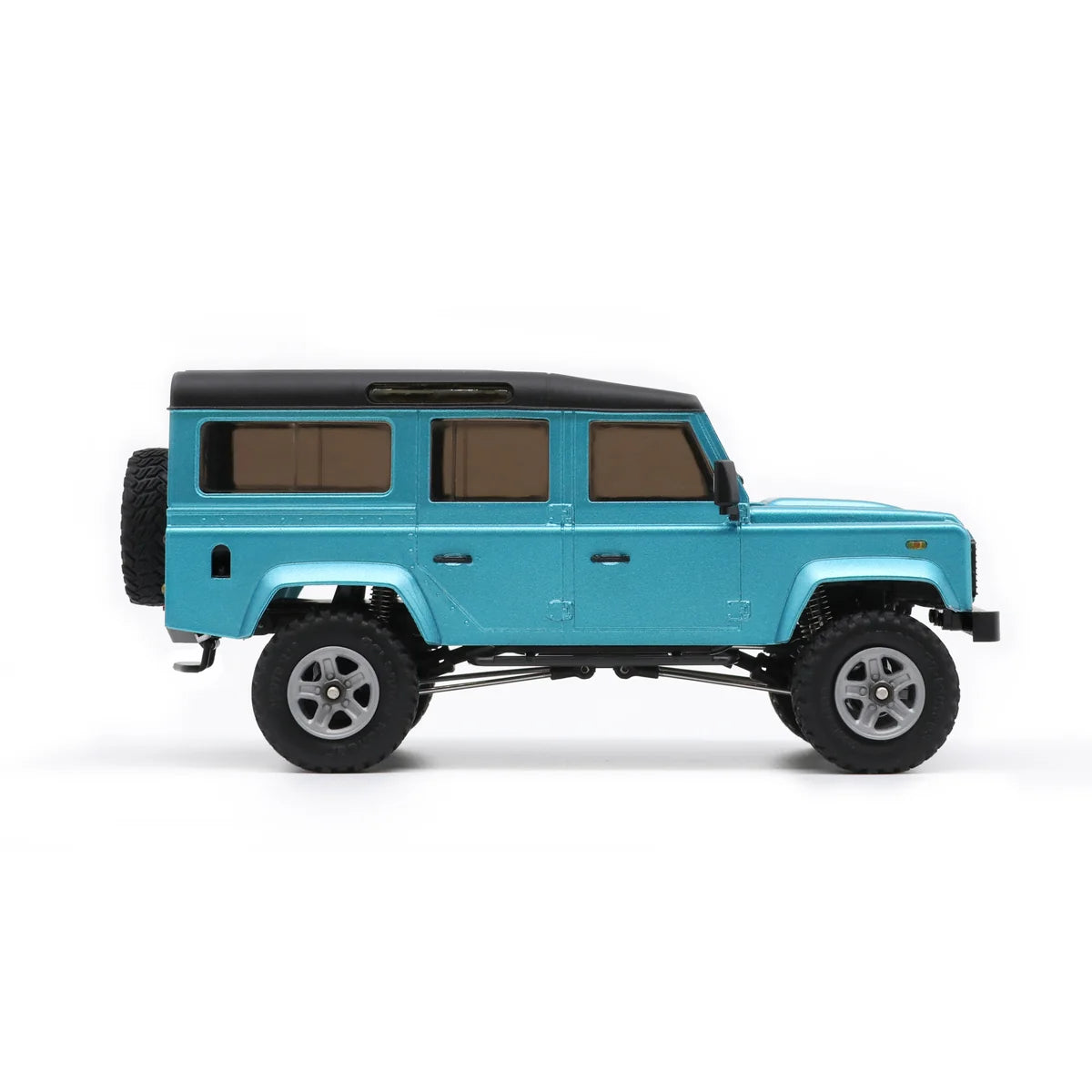 Amewi AMXRock Geländewagen 4WD Bausatz 22395 im Maßstab 1:35 Crawler Bausatz – Seitenansicht mit schwarzem Dach und Reifen