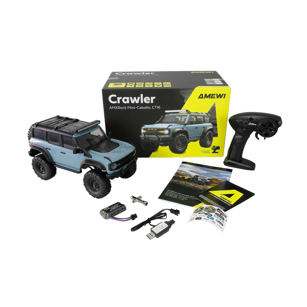 Amewi AMXRock Mini-Caballo Scale Crawler 4WD Blau 22719 im Maßstab 1:16 Crawler RTR – Lieferumfang und Zubehör
