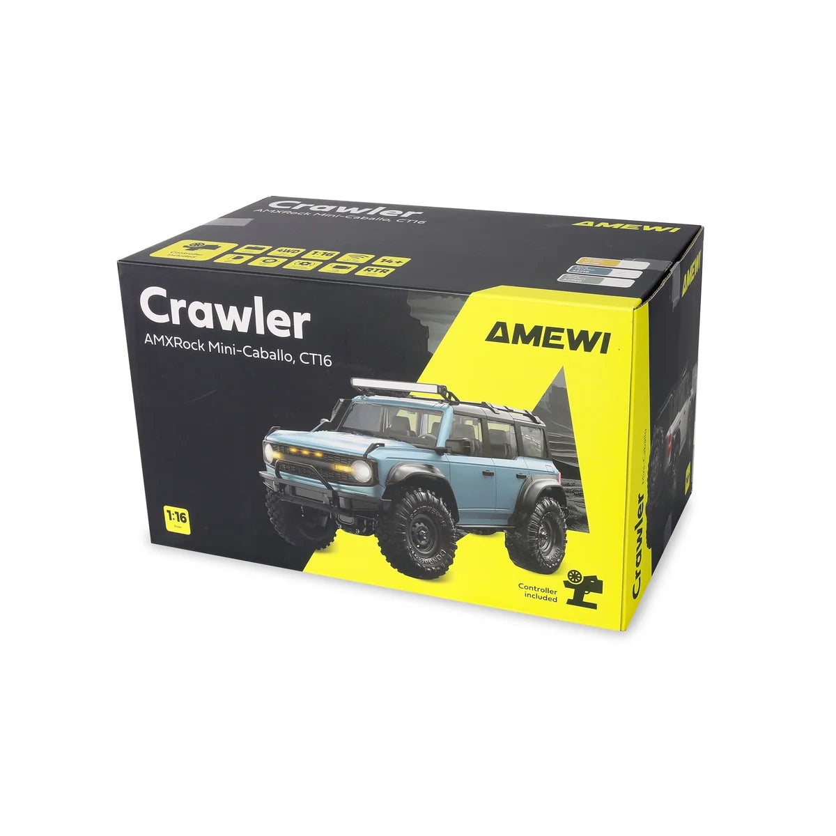 Amewi AMXRock Mini-Caballo Scale Crawler 4WD Gelb 22718 im Maßstab 1:16 Crawler RTR – Verpackung
