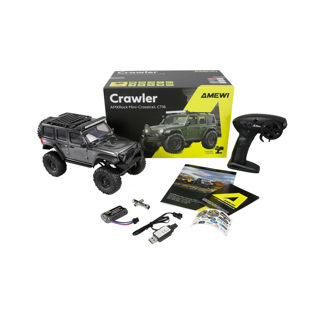 Amewi AMXRock Mini-Crosstrail Scale Crawler 4WD Grau 22723 im Maßstab 1:16 Crawler RTR – Lieferumfang und Zubehör