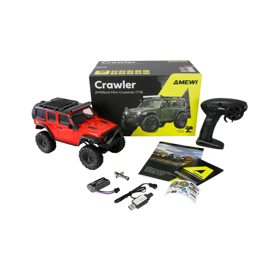 Amewi AMXRock Mini-Crosstrail Scale Crawler 4WD Rot 22721 im Maßstab 1:16 Crawler RTR – Lieferumfang und Zubehör
