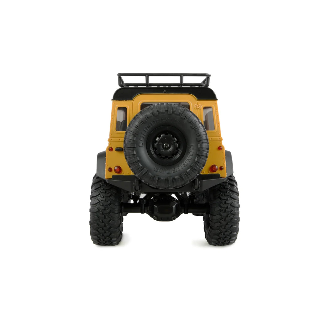 Amewi AMXRock Mini-D90 Scale Crawler 4WD Gelb 22724 im Maßstab 1:16 Crawler RTR – Rückansicht