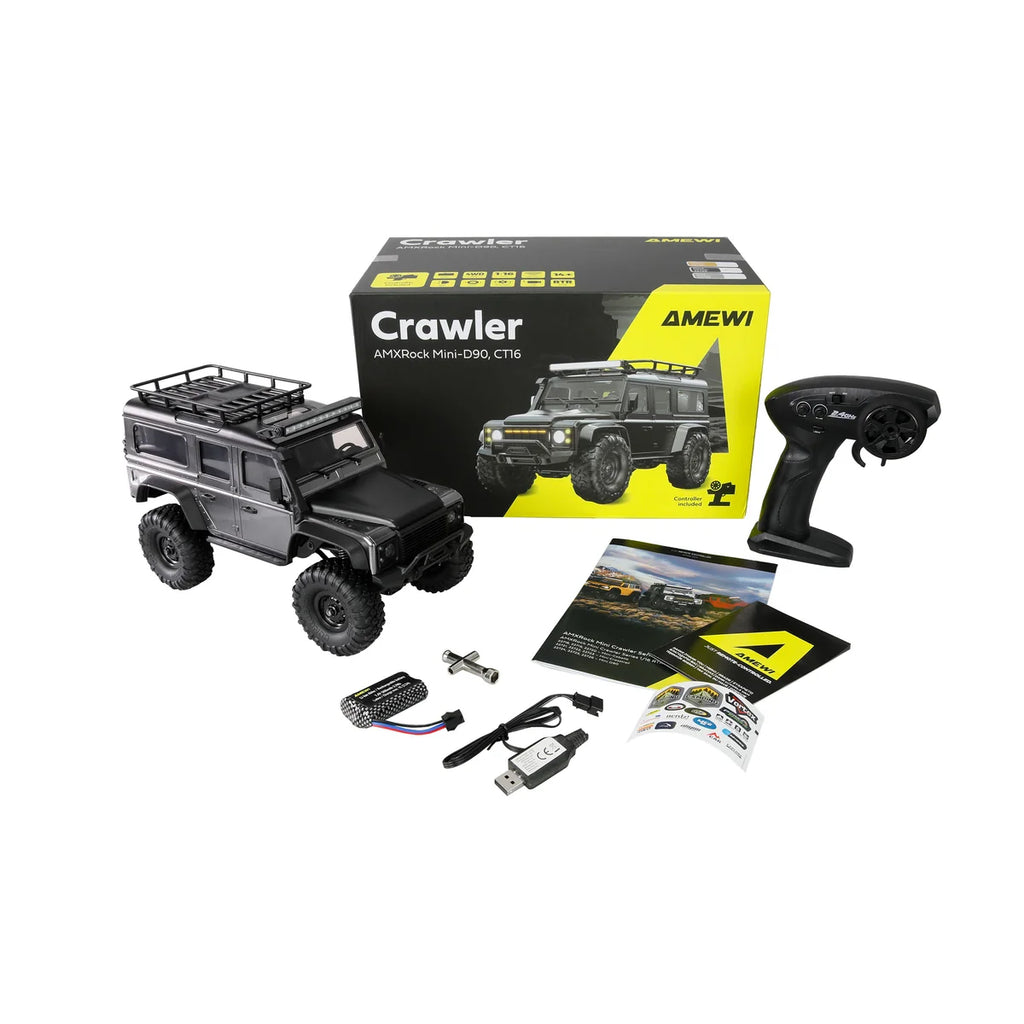 Amewi AMXRock Mini-D90 Scale Crawler 4WD Grau 22726 im Maßstab 1:16 Crawler RTR – Lieferumfang und Zubehör