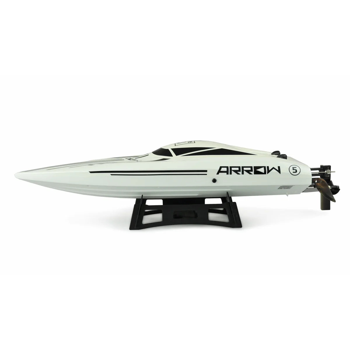 Amewi Arrow 5 Mono Speedboot brushless 633mm 26088 Speedboot RTR – Seitenansicht mit Motor und Ständer, Profilansicht