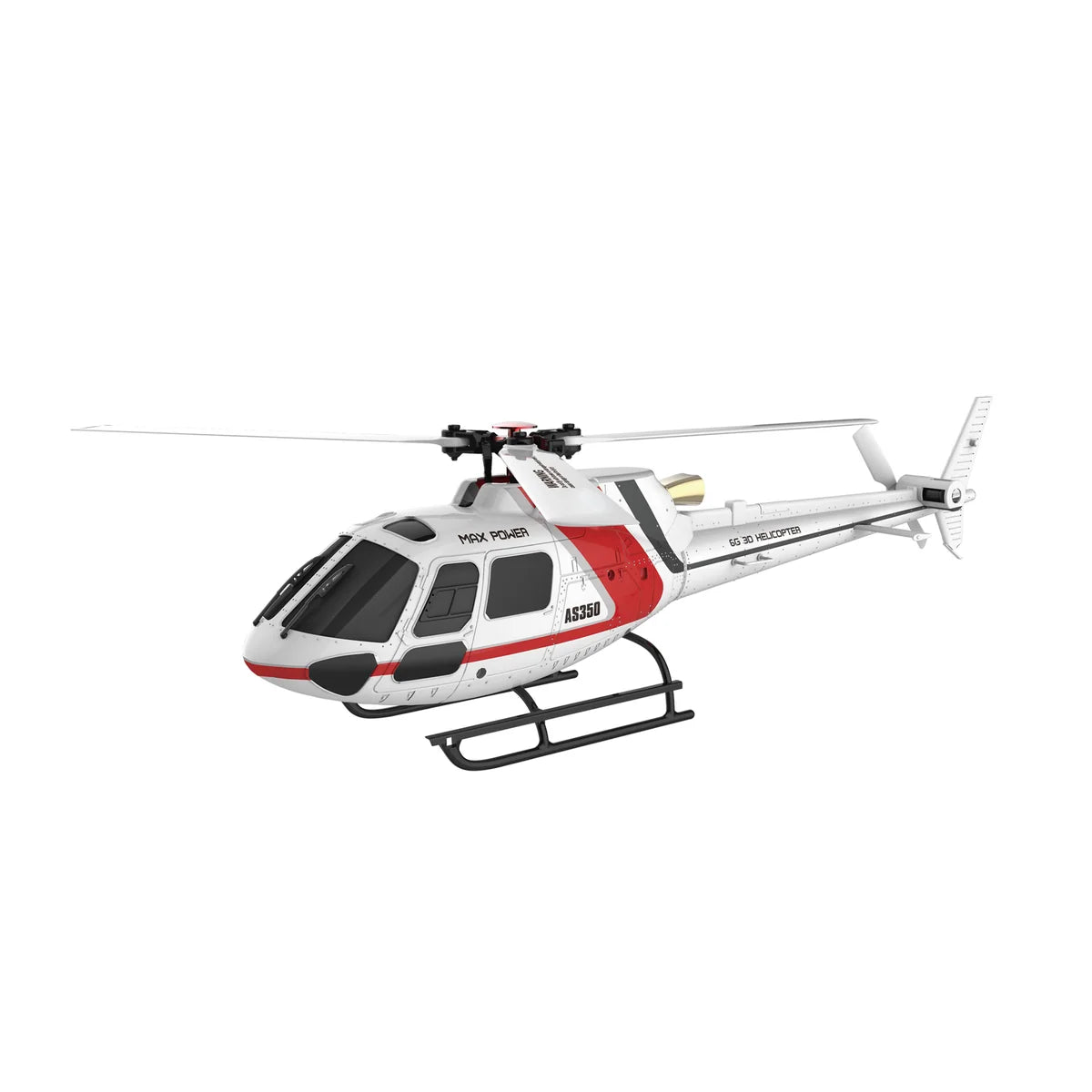 Amewi AS350 Helikopter brushless 3-Blatt 3D/6G Flybarless 25302 Helikopter RTF – Seitenansicht mit Rotorblättern und Kufen