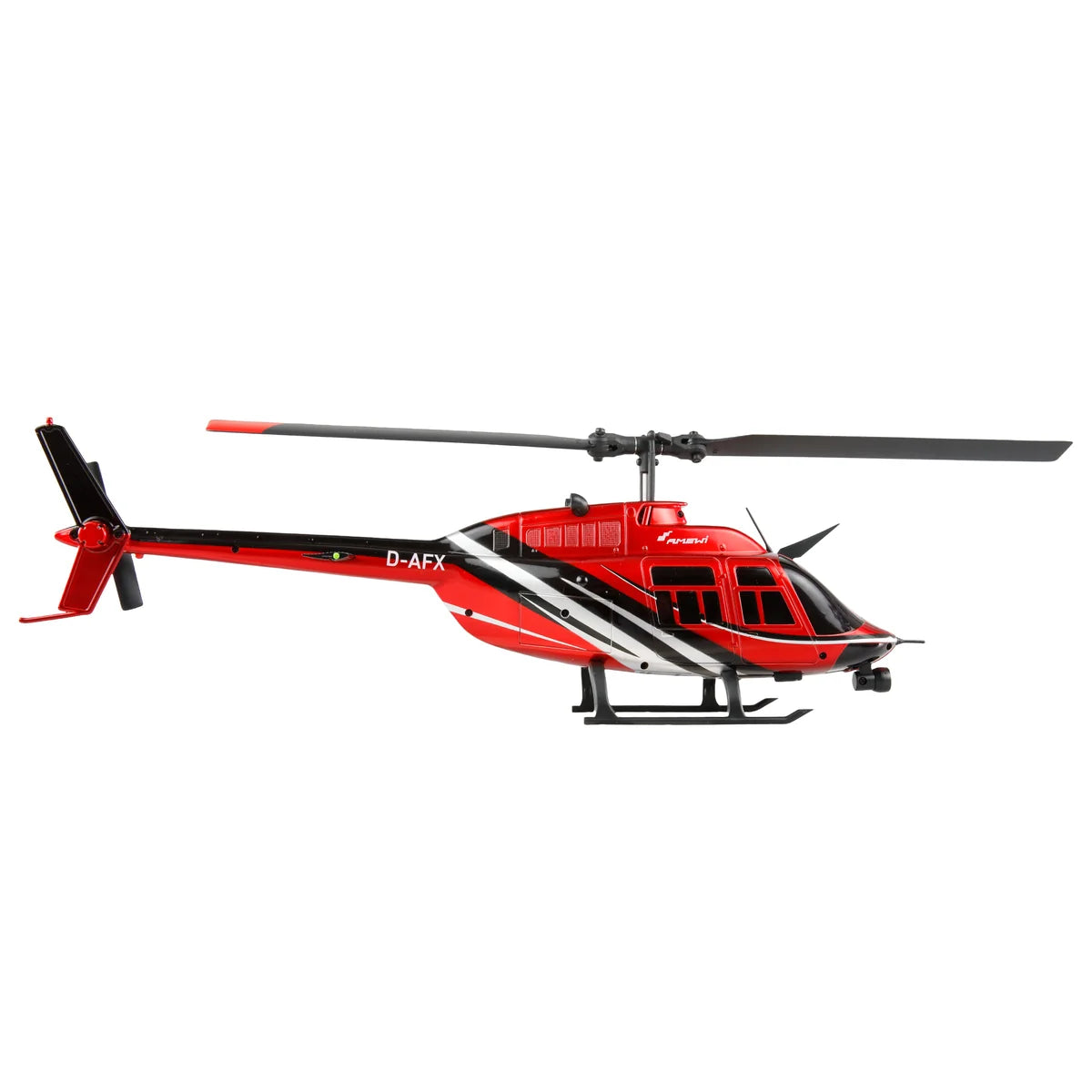 Amewi Bell 206 Jet Ranger CP-Helikopter 6-Kanal 6G 25342 Helikopter RTF – Seitenansicht mit Rotoren, Kufen und Kennzeichen