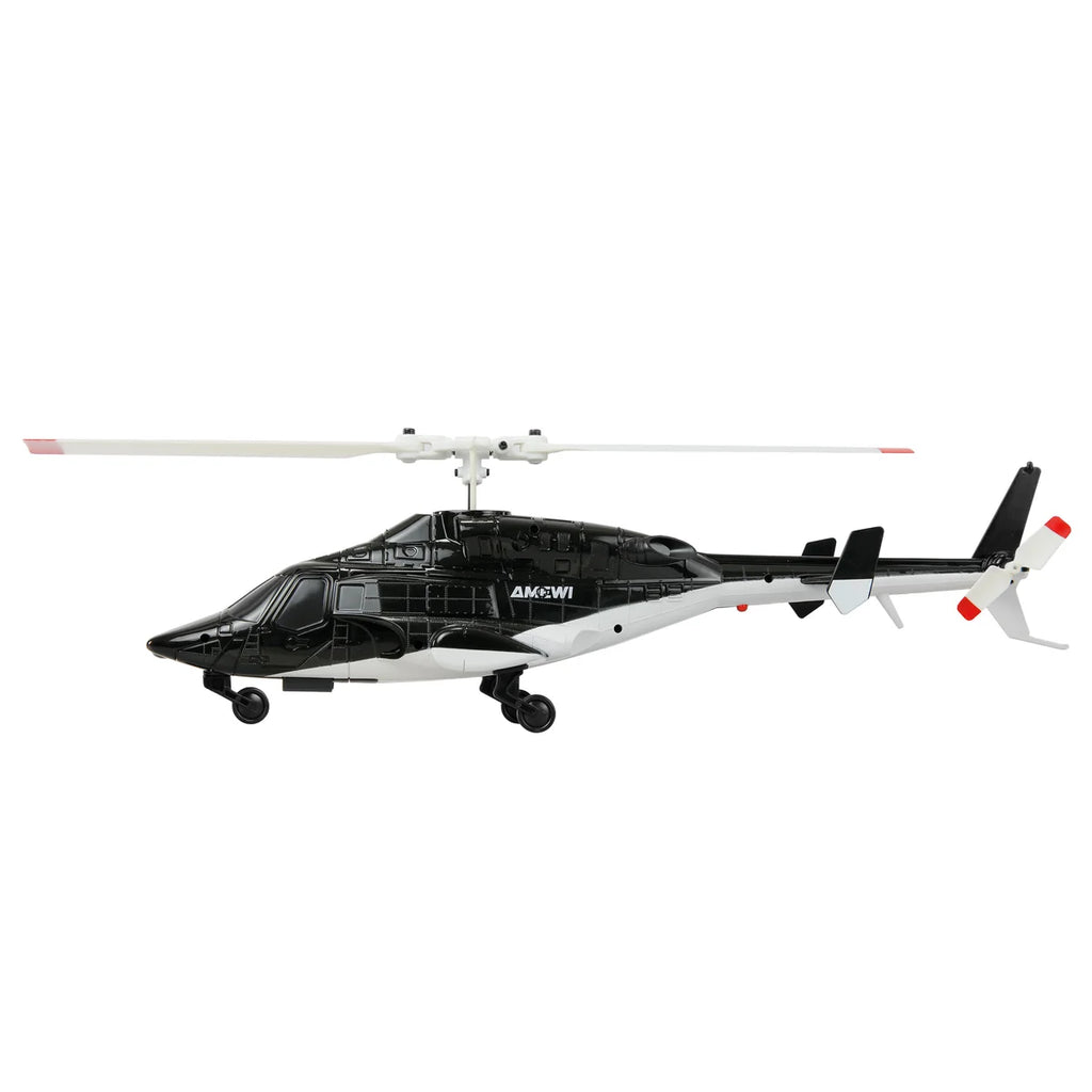 Amewi Bell 222 Airwolf Helikopter 4-Kanal 6G 25355 Helikopter RTF – Seitenansicht mit Rotorblättern und Fahrwerk