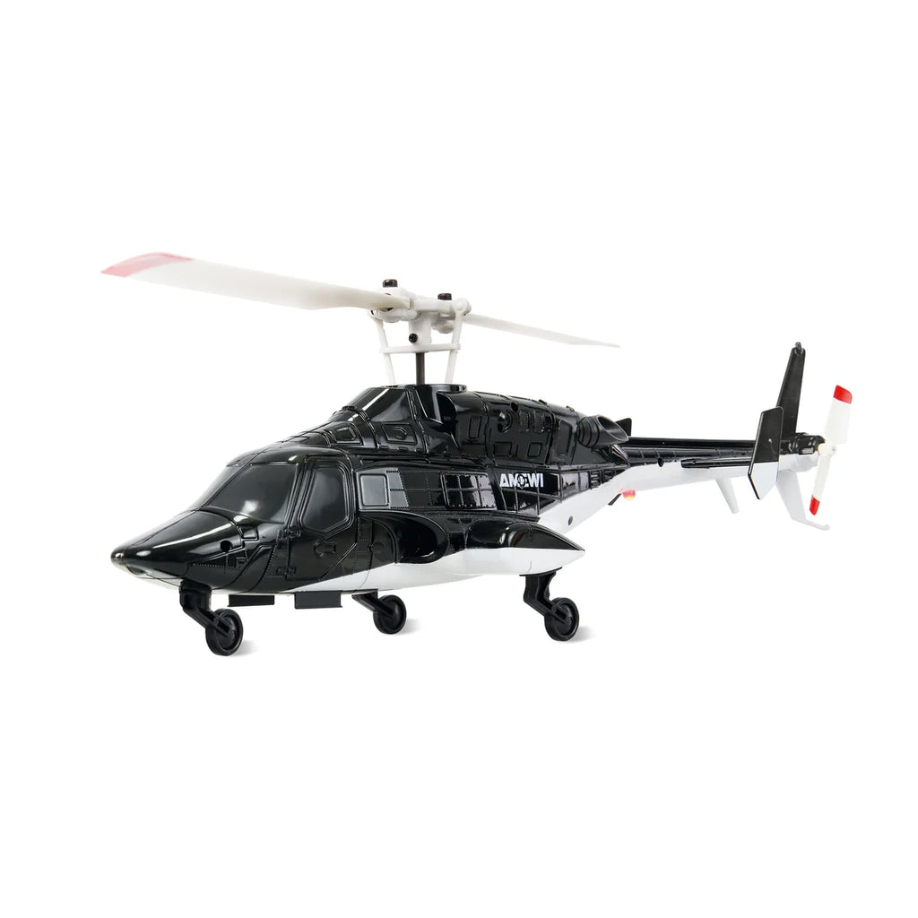 Amewi Bell 222 Airwolf Helikopter 4-Kanal 6G 25355 Helikopter RTF – Seitenansicht mit Rotorblättern und Fahrwerk
