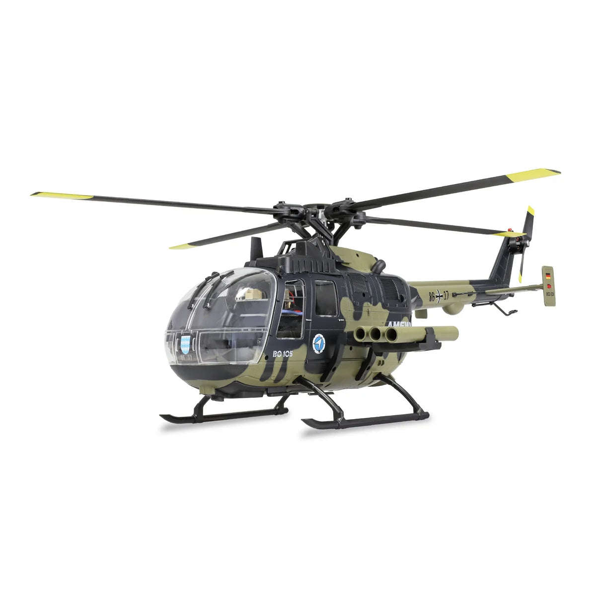 Amewi Bo105 Helikopter Bundeswehr brushless 6-Kanal 3D/6G 25378 Helikopter RTF – Seitenansicht