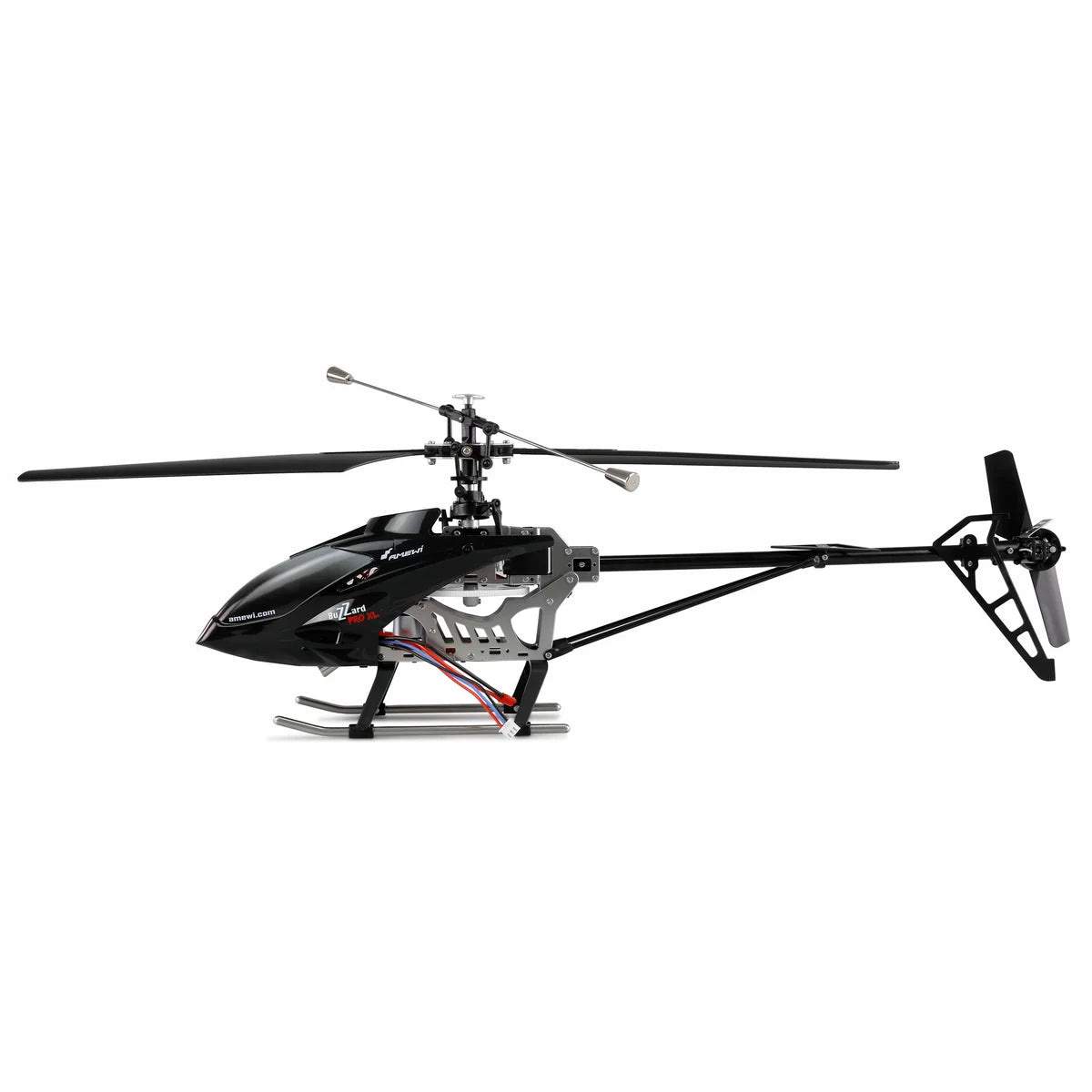 Amewi Buzzard Pro XL Helikopter V2 brushless 4-Kanal 25190 Helikopter RTF – Seitenansicht mit Rotorblättern und Heckrotor