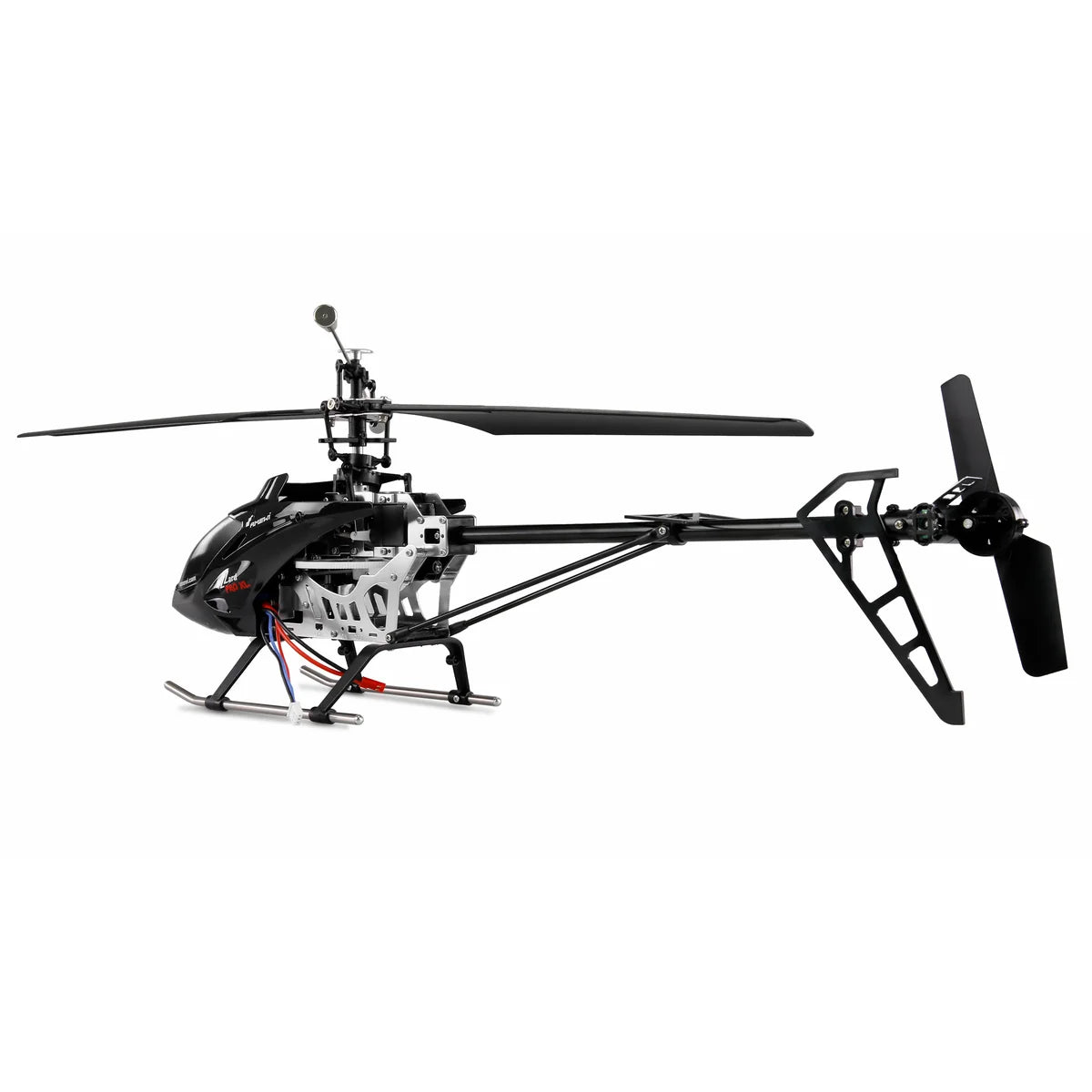 Amewi Buzzard Pro XL Helikopter V2 brushless 4-Kanal 25190 Helikopter RTF – Seitenansicht mit Rotorblättern und Kufen