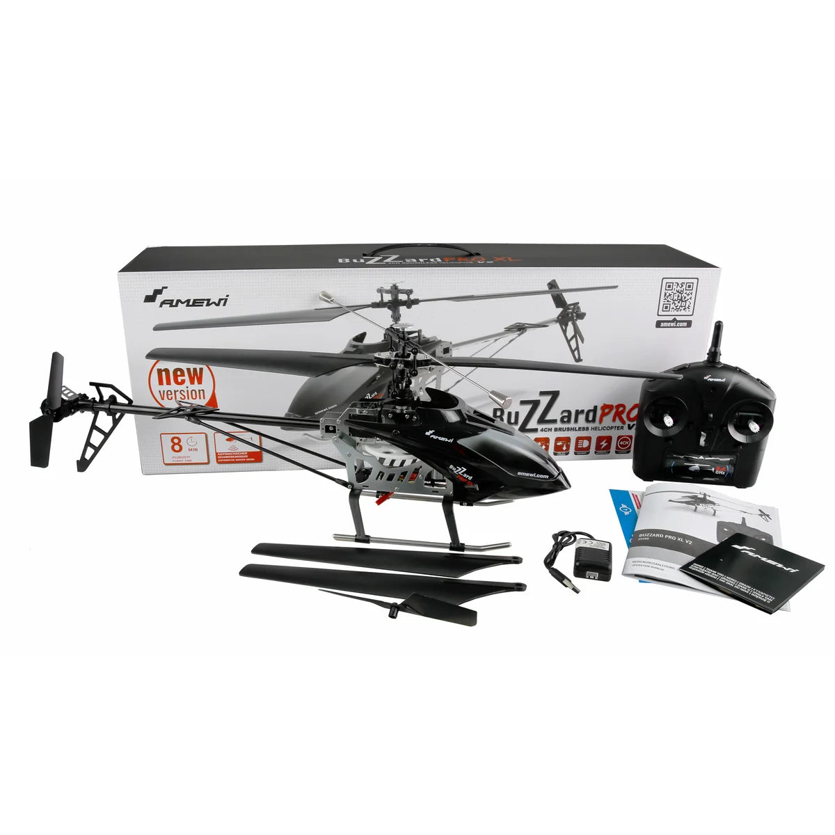 Amewi Buzzard Pro XL Helikopter V2 brushless 4-Kanal 25190 Helikopter RTF – Lieferumfang und Zubehör