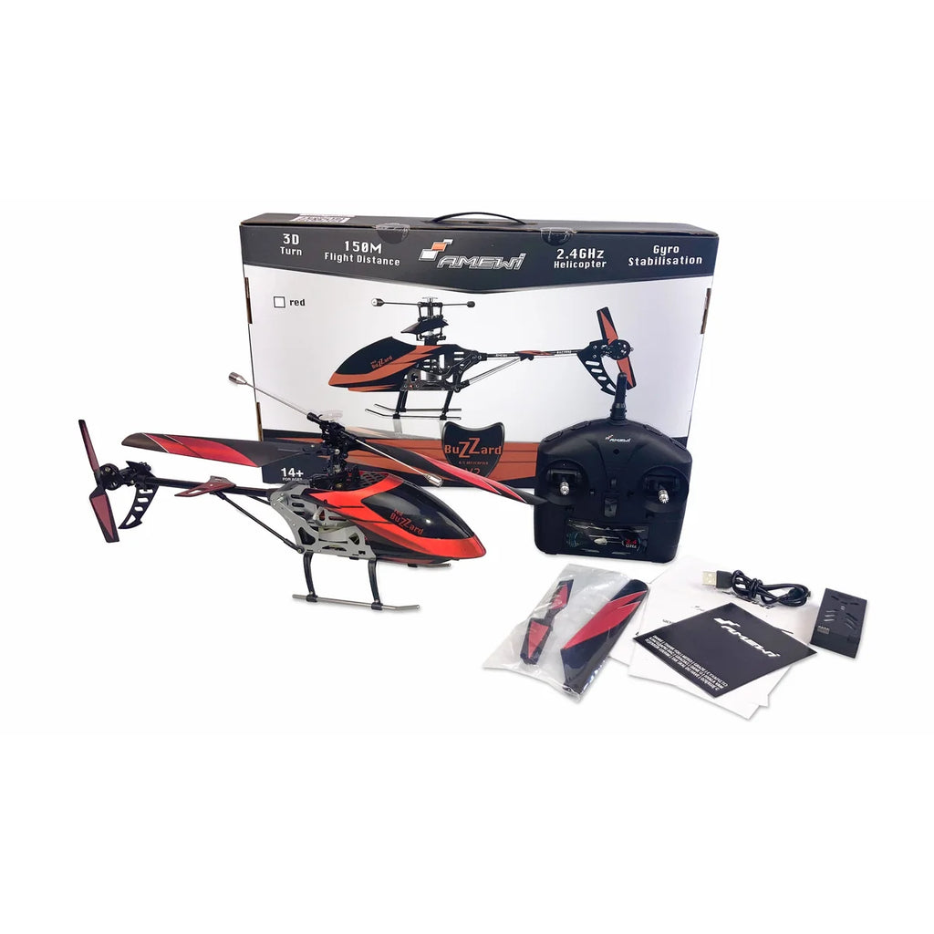 Amewi Buzzard V2 Single-Rotor-Helikopter 4-Kanal Rot 25316 Helikopter RTF – Lieferumfang und Zubehör