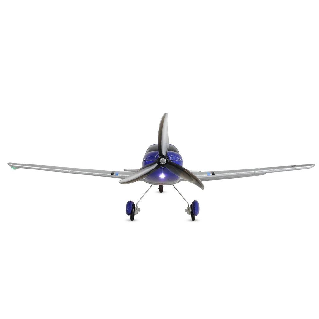 Amewi Cirrus SR22 brushless 520mm 4-Kanal 3D/6G Blau 24150 Flugzeug RTF – Draufsicht mit Propeller und Fahrwerk sichtbar