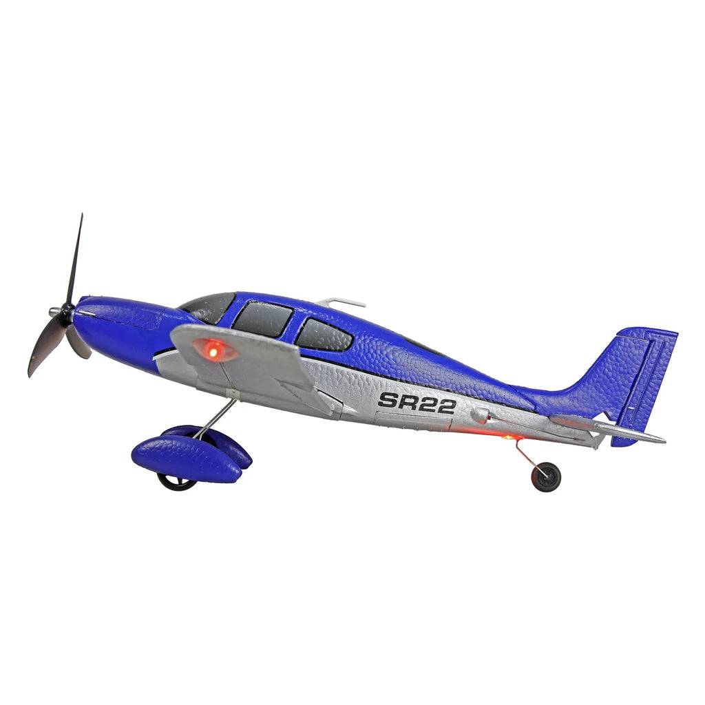 Amewi Cirrus SR22 brushless 520mm 4-Kanal 3D/6G Blau 24150 Flugzeug RTF – Seitenansicht mit Fahrwerk und Propeller, blau-grau