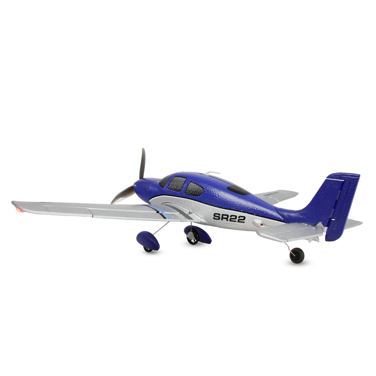 Amewi Cirrus SR22 brushless 520mm 4-Kanal 3D/6G Blau 24150 Flugzeug RTF – Seitenansicht mit Propeller, Fahrwerk und Leitwerk