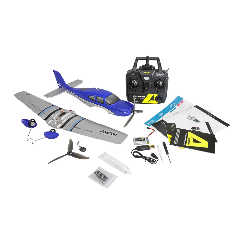 Amewi Cirrus SR22 brushless 520mm 4-Kanal 3D/6G Blau 24150 Flugzeug RTF – Lieferumfang und Zubehör