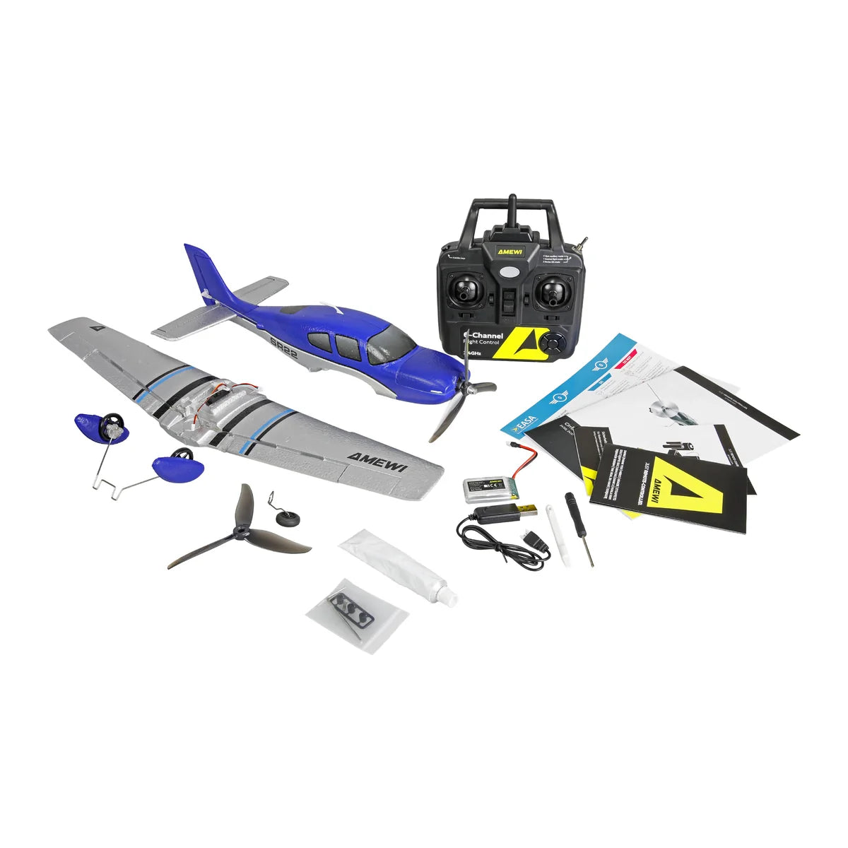 Amewi Cirrus SR22 brushless 520mm 4-Kanal 3D/6G Blau 24150 Flugzeug RTF – Lieferumfang und Zubehör