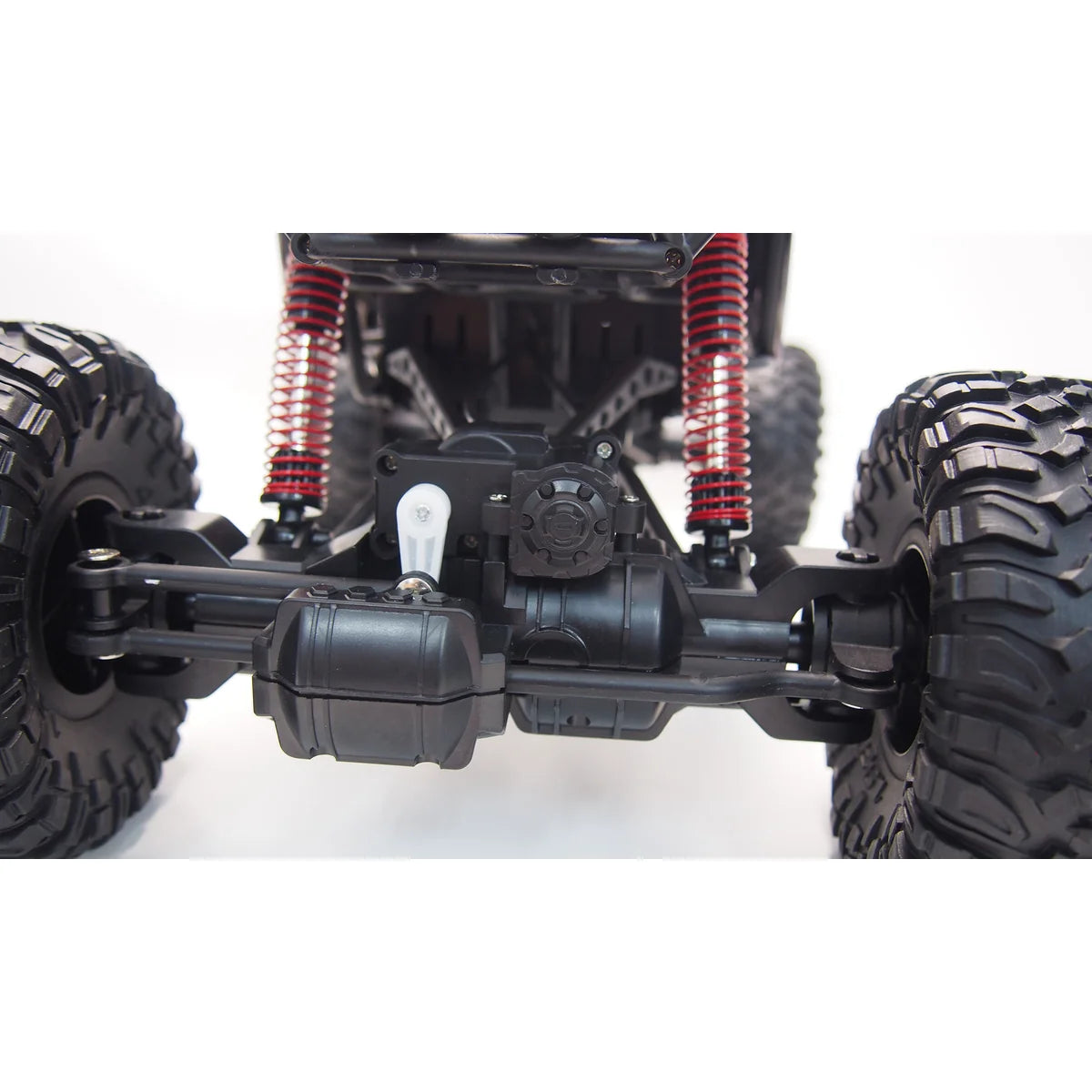 Amewi Crazy Rock Crawler 4WD Rot 22216 im Maßstab 1:10 Crawler RTR – Unteransicht mit Chassis, Achsen und Federung